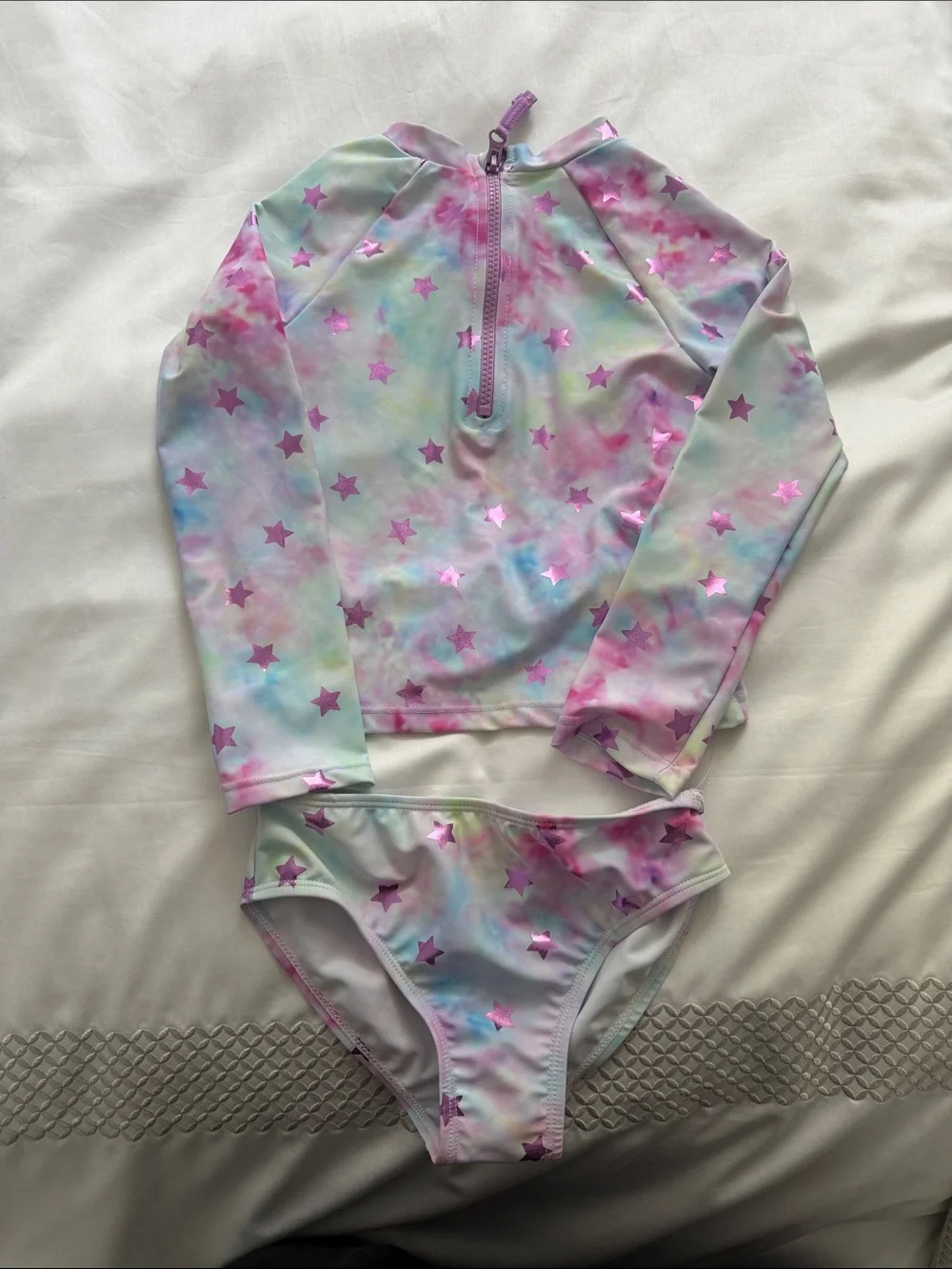 Andy & Evan Girls Long-Sleeve Star Print Rash Guard Two-Piece Swimsuit